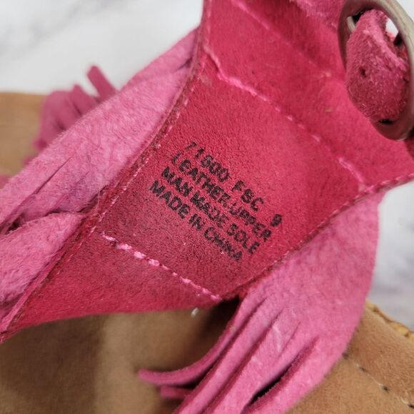 Minnetonka Pink Suede Fringe Platform Wedge Sandals Women's Size 9 - Picture 11 of 14
